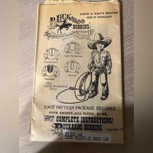 sizes 4-14 Pattern
Little buckaroo shirt Light horseman Drover
Gentleman Gambler